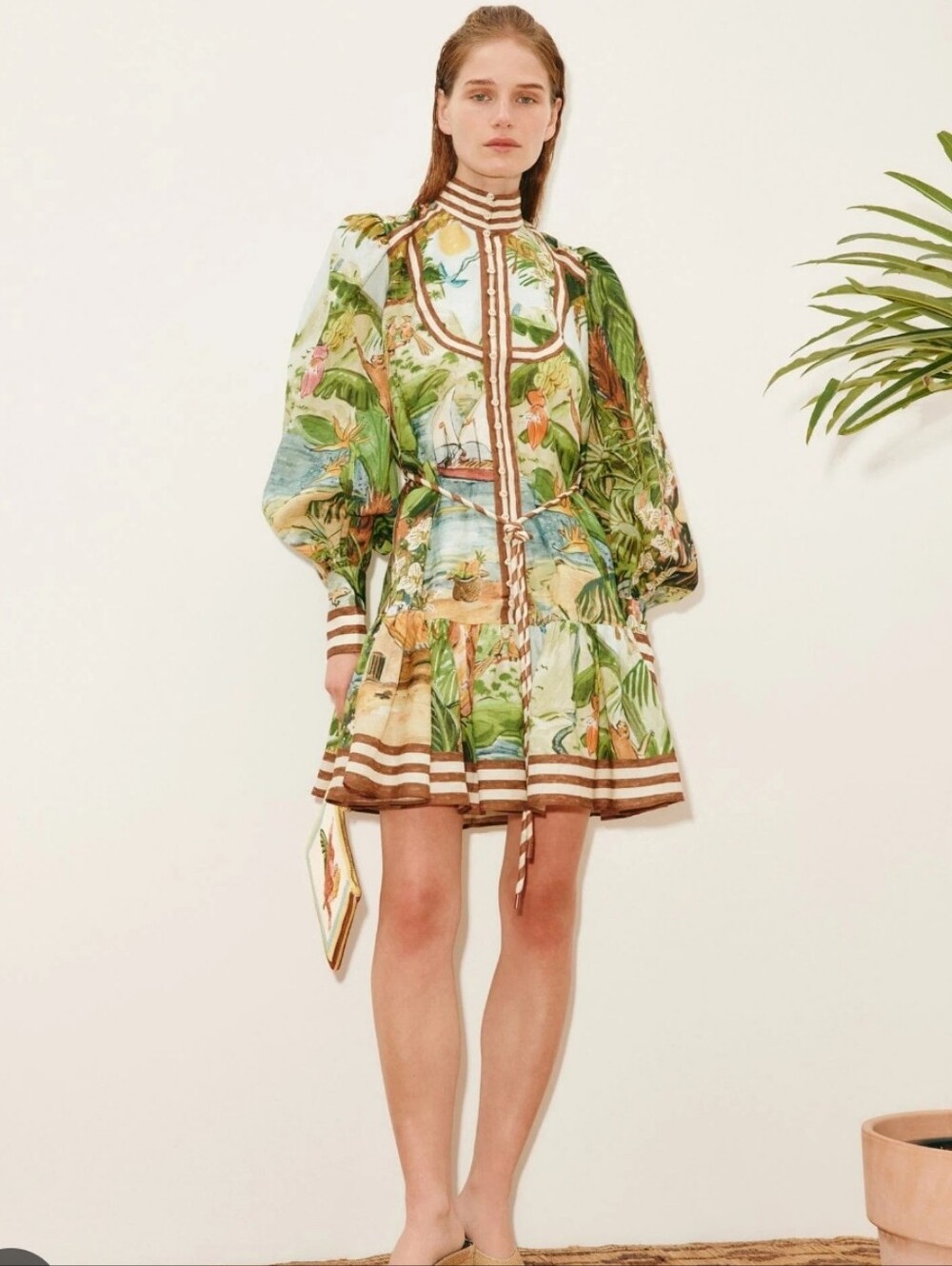 Women's Resort Wear - Alemais Toucan Tropical Long Sleeve Mini Dress Size US 4